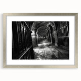 Textured abstract art print in muted gray and blue tones on framed canvas, suitable for bedroom art.