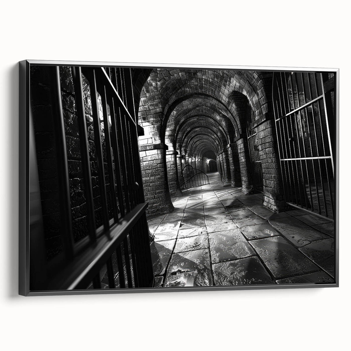 Framed canvas of a black and white vintage landscape painting, ideal for bedroom wall decor.