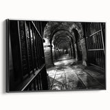 Framed canvas of a black and white vintage landscape painting, ideal for bedroom wall decor.