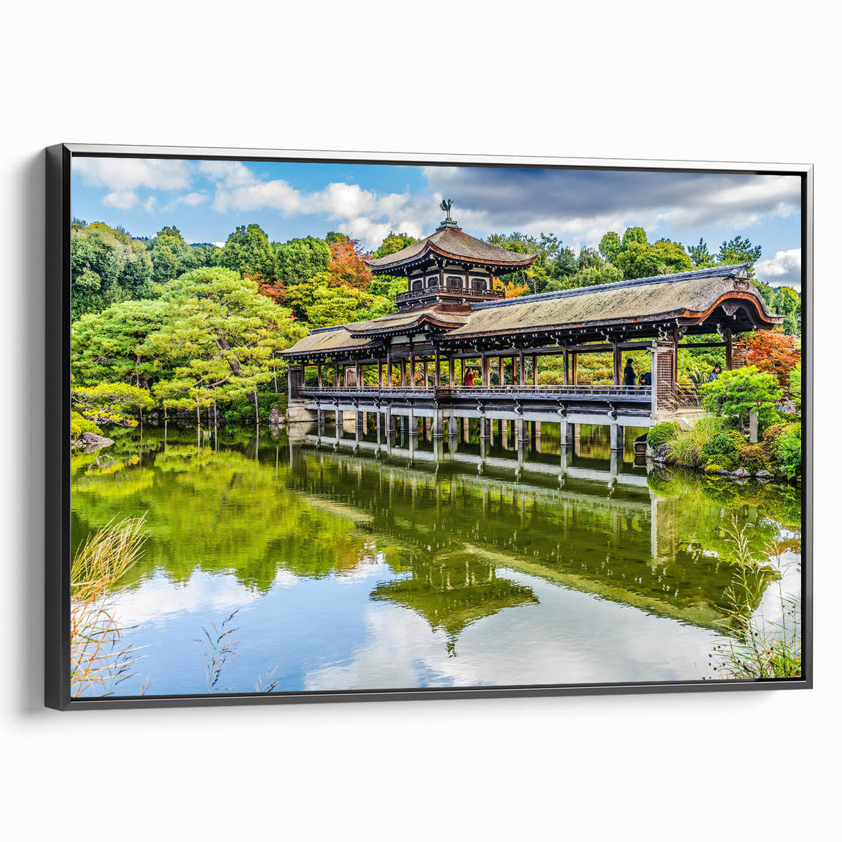 Black and white framed canvas of a vintage landscape painting, ideal for bedroom wall decor.