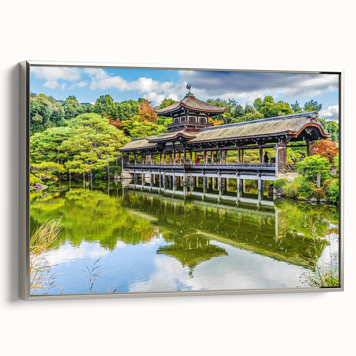 Framed canvas of a vintage landscape painting with colorful hills and a black sky, ideal for living room decor.