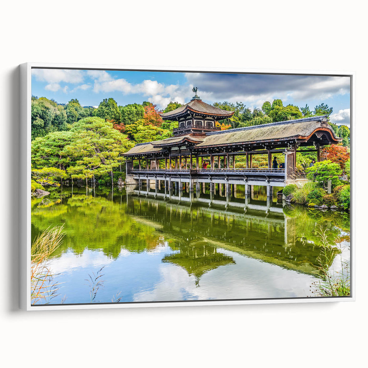 Framed canvas of a vintage poster art featuring vibrant, colorful abstract patterns on a black background.