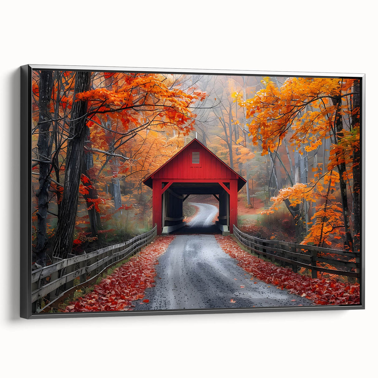 Black and white landscape art painting on framed canvas, featuring a vintage poster style, ideal for bedroom wall decor.