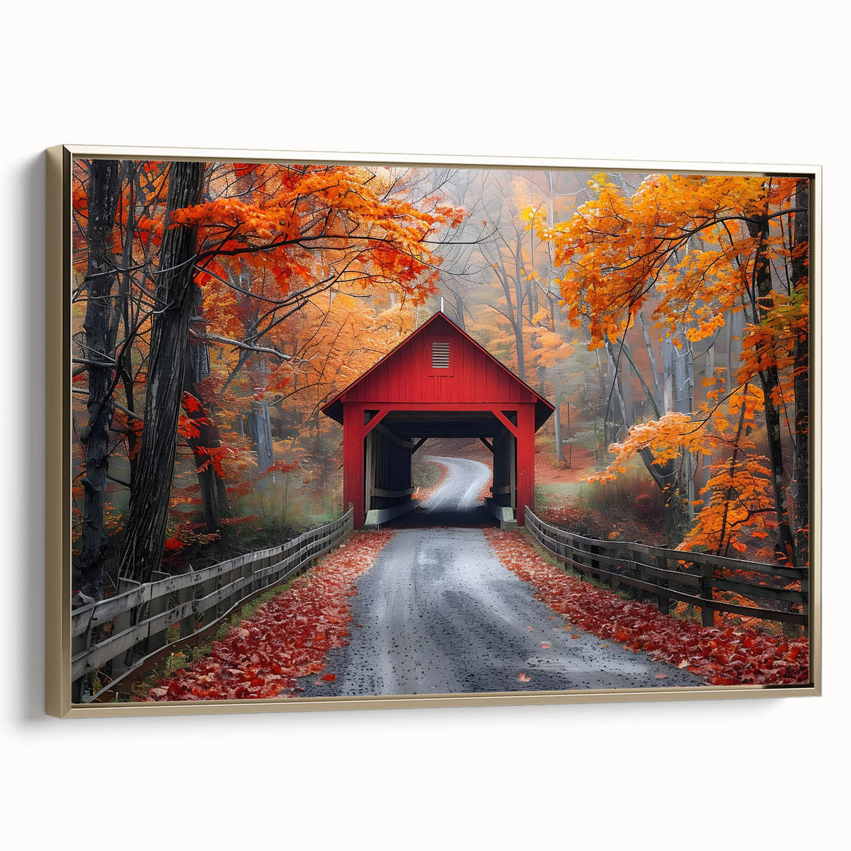 Framed canvas depicting a vintage black and white landscape painting, ideal for bedroom wall art.