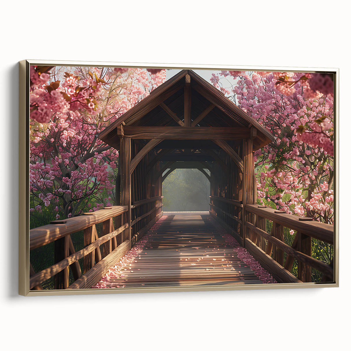 Framed canvas depicting a vintage black and gold landscape painting, ideal for bedroom wall art.