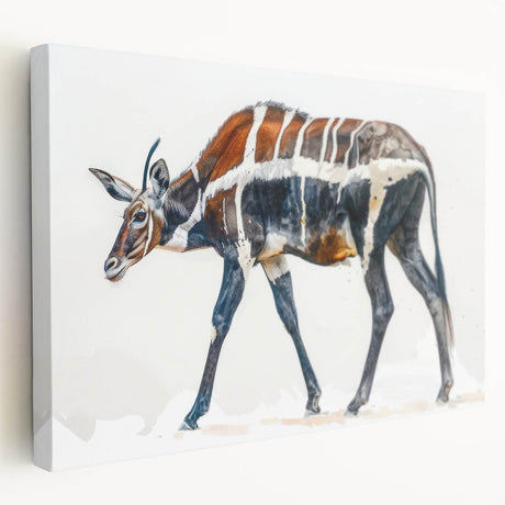 Stretched canvas print showcasing an abstract landscape design in vibrant colors, viewed from the side, emphasizing its texture and depth. Ideal for modern home decor.