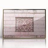 Large acrylic print of a mid-century modernist abstract design in gold and white.