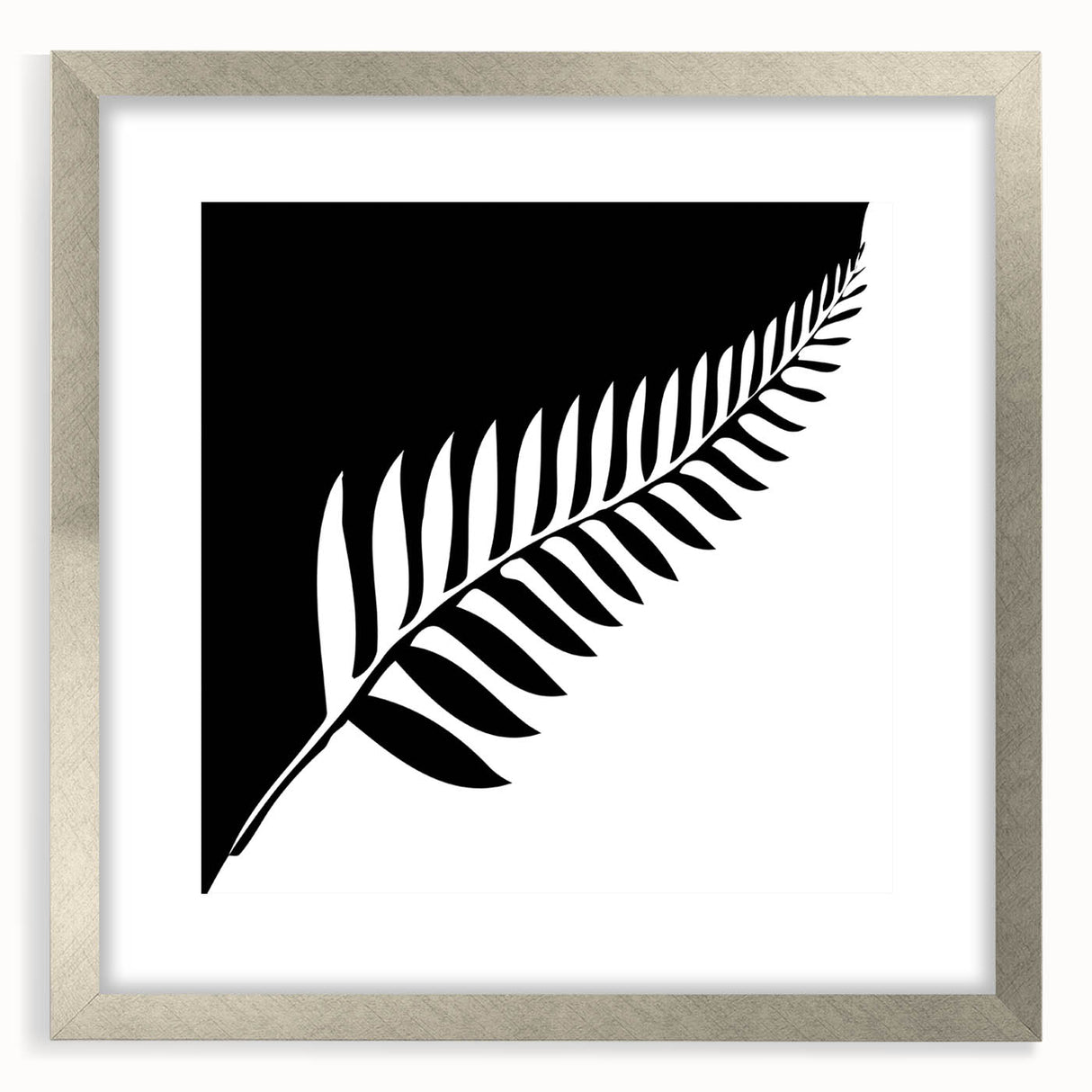 Silver-framed picture with a white mat, showcasing a front view of an elegant artwork. Ideal for modern home decor and gallery displays.