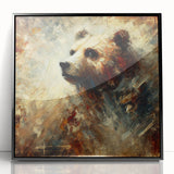 Abstract oil painting of a bear in a striking black frame, showcasing vibrant colors and expressive brushstrokes, perfect for enhancing modern decor.