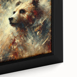 Abstract oil painting of a bear with vibrant colors and expressive brush strokes, framed for display, showcasing intricate details and textures. Perfect for art enthusiasts and nature lovers.