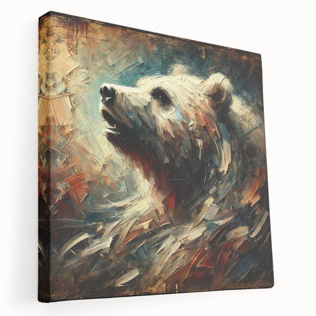 Abstract oil painting showcasing a dynamic bear in vibrant colors, emphasizing movement and emotion, perfect for contemporary art lovers.