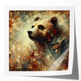 Abstract oil painting of a bear with vivid colors and expressive brush strokes, showcasing the animal's powerful presence and artistic interpretation, perfect for home decor.