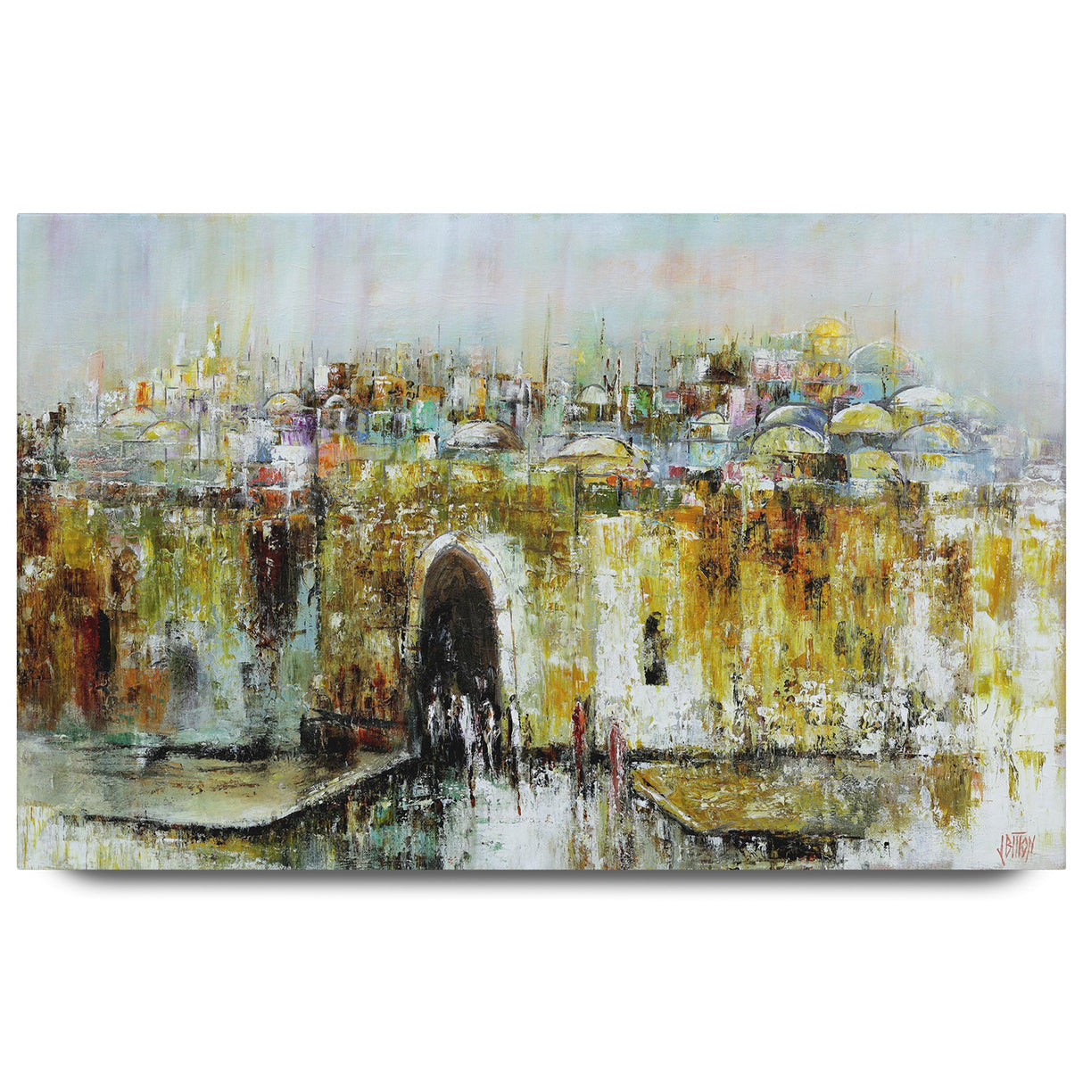 Yossi Bitton's 'Shabbat in Jerusalem' acrylic art print depicting the serene and spiritual ambiance of Shabbat in this historically significant city.