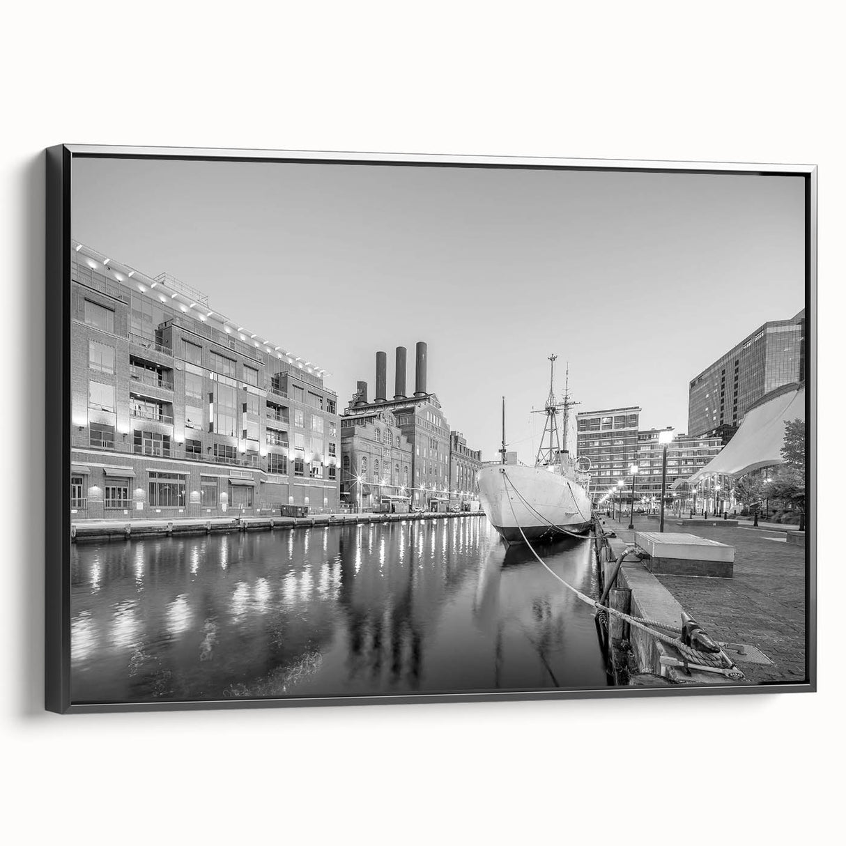 Black and white vintage poster art featuring a cityscape, ideal for bedroom wall decor.