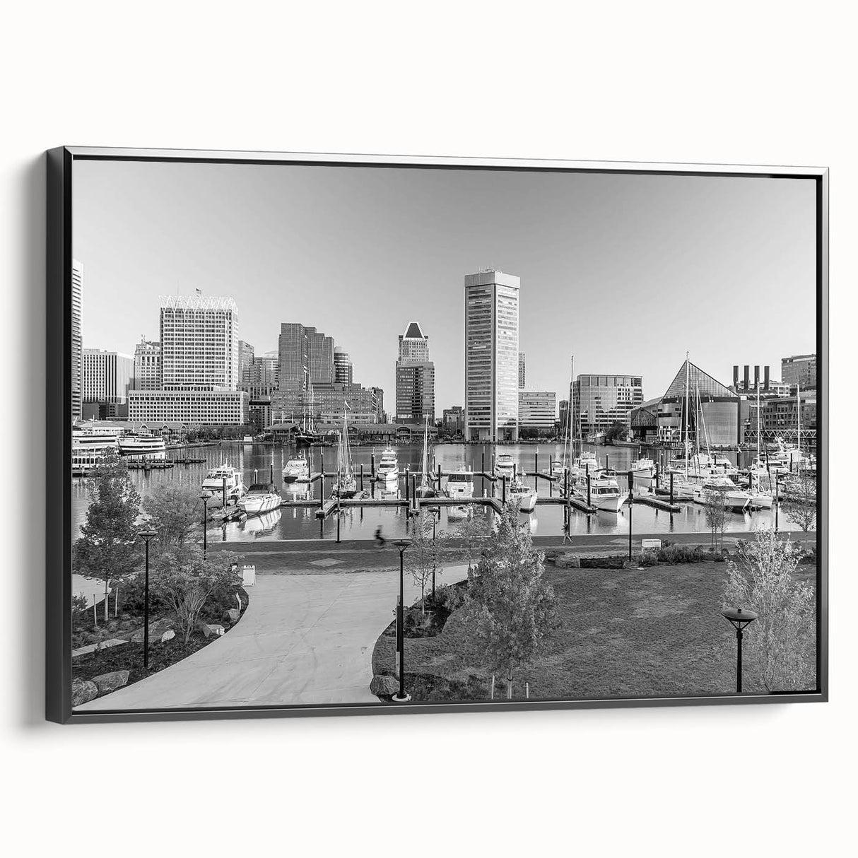 Black and white vintage poster art of a city skyline, printed on canvas, suitable for bedroom wall decor.
