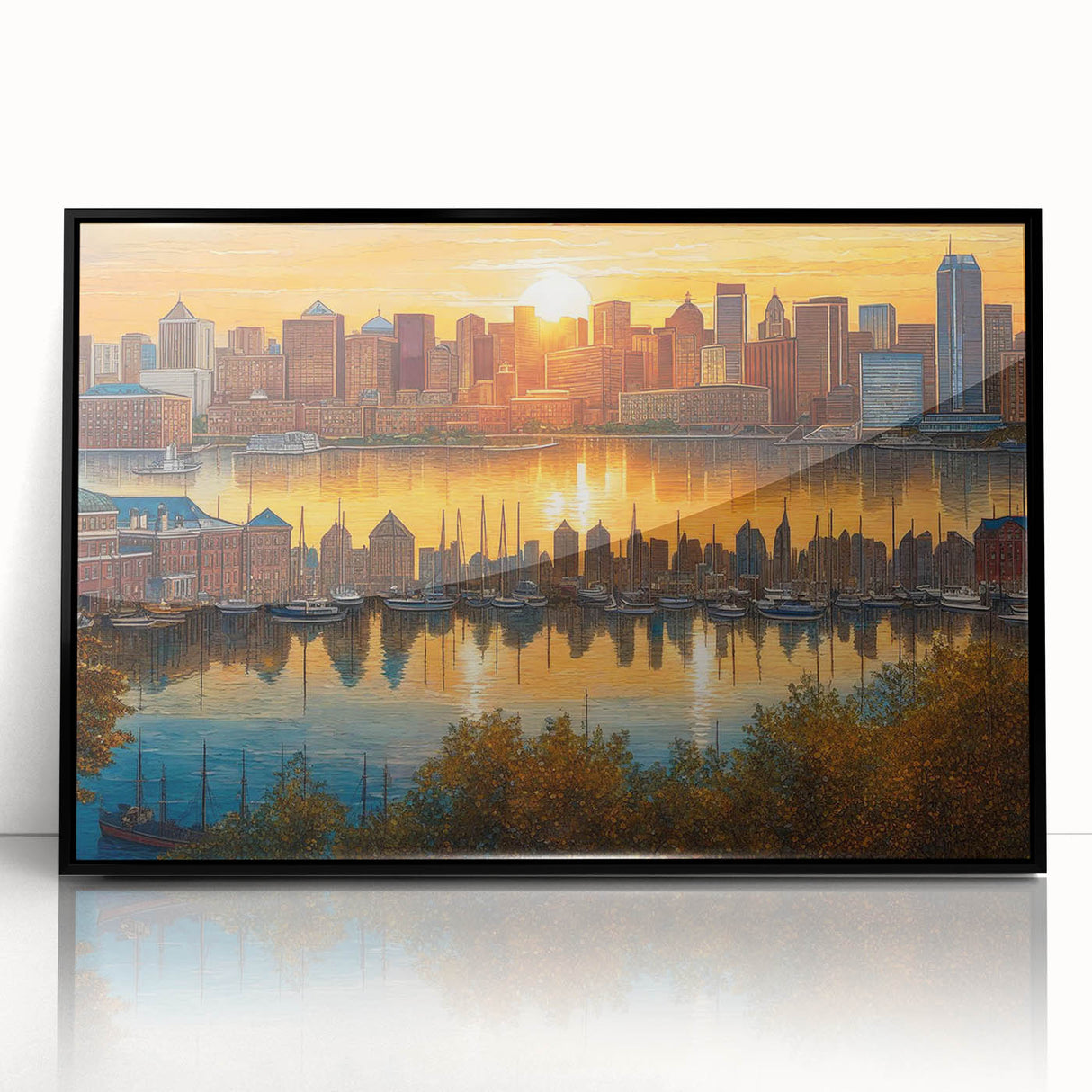 Large abstract wall art featuring swirling blue and orange hues on canvas, ideal for modern art wall decor.
