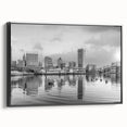 Black and white vintage poster art of a cityscape, printed on canvas, ideal for bedroom wall decor.