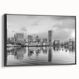 Black and white vintage poster art of a cityscape, printed on canvas, ideal for bedroom wall decor.
