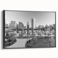 Black and white vintage poster art of a cityscape, printed on canvas, suitable for bedroom wall decor.