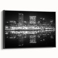 Black and white vintage poster art of a cityscape, printed on canvas, suitable for bedroom wall decor.