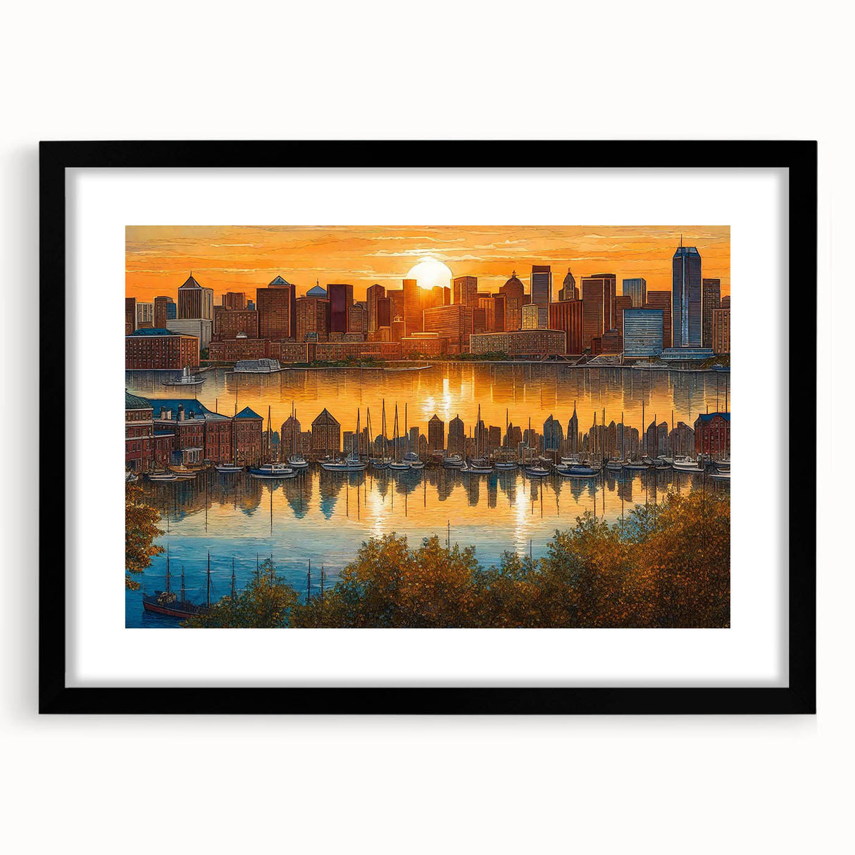 Extra large abstract art print featuring vibrant, textured strokes of blue, orange, and pink on canvas.