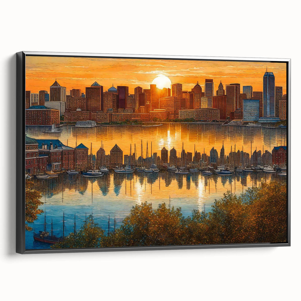 Black and white vintage poster art depicting a bustling city landscape, ideal for bedroom wall decor.