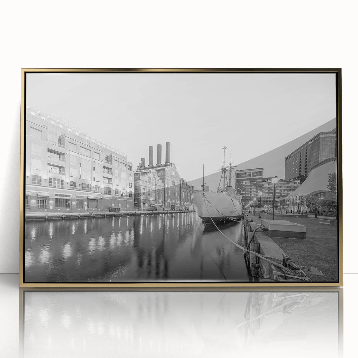 Large art print of a mid-century modernist cityscape in muted earth tones on canvas, ideal for modern nursery wall decor.