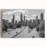 Large black and white abstract cityscape on canvas, ideal for kitchen wall art.