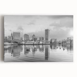 Black and white large art print of a bustling cityscape on canvas, ideal for kitchen wall art.