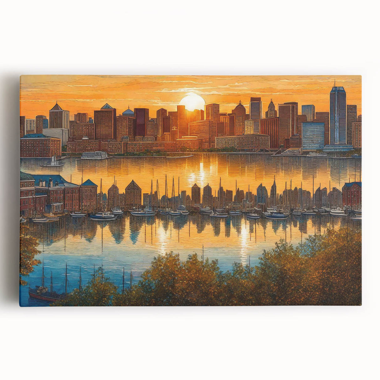 Large black and white acrylic print of a bustling cityscape, suitable for kitchen wall art.