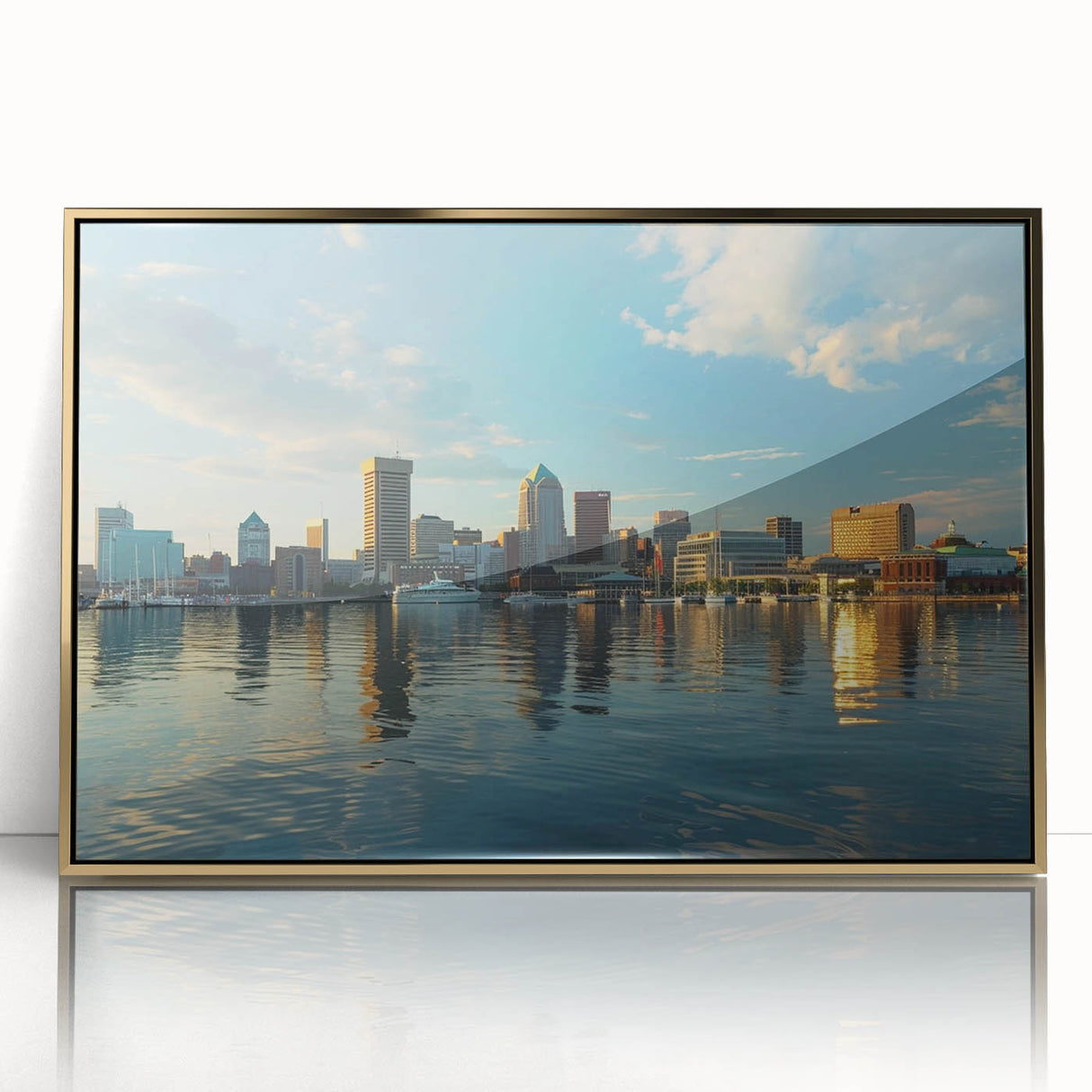 Large art print of a mid-century modernist cityscape in muted earth tones on canvas, suitable for modern art wall decor.