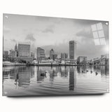 Large abstract wall art with swirling blue and gray tones on canvas, suited for bedroom or dining room decor.