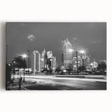 Black and white cityscape on large canvas, ideal for kitchen wall art with a modern minimalist style.