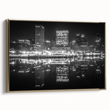 Landscape painting of a cityscape in black and white tones on a vintage poster, ideal for bedroom wall art.