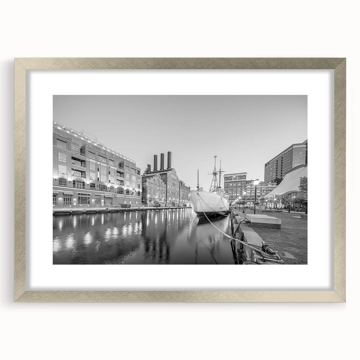 Textured art print of an abstract cityscape in muted gray and blue tones on canvas, suitable for bedroom decor.