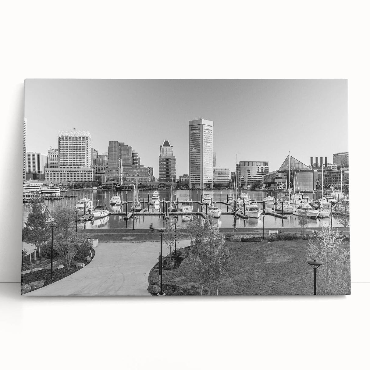 Black and white large art print of a bustling cityscape on canvas, ideal for kitchen wall art.