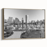 Vintage poster art of a cityscape in black and white hues on canvas, ideal for bedroom wall decor.