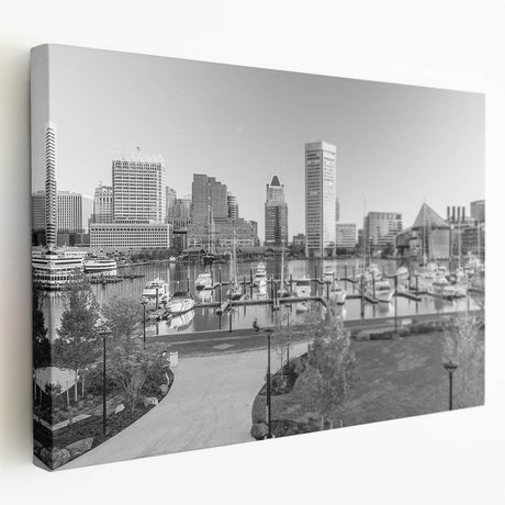 Large abstract cityscape in muted gray and blue tones on a rolled canvas, suitable for kitchen wall art.