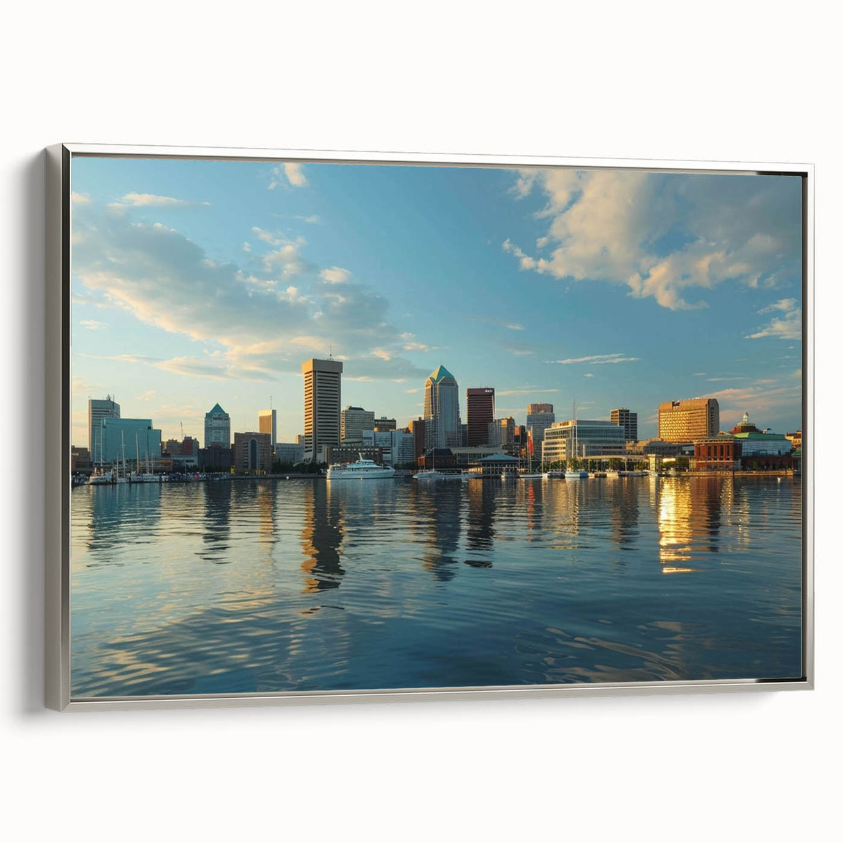 Landscape art painting of a colorful cityscape on a black background, styled as a vintage poster.