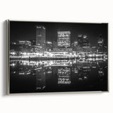 Landscape art painting featuring a colorful vintage poster of a city skyline on black background.