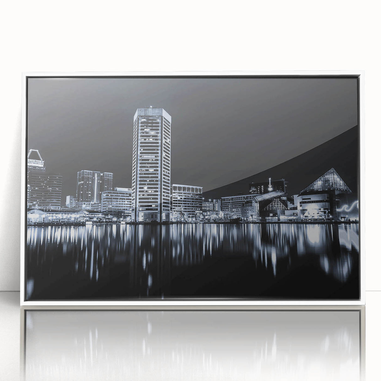 Art deco poster featuring a stylized cityscape in muted gray and blue tones, ideal for modern art wall decor or a nursery.