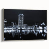 Landscape art painting featuring a vintage poster-style cityscape in colorful art tones on a black background.
