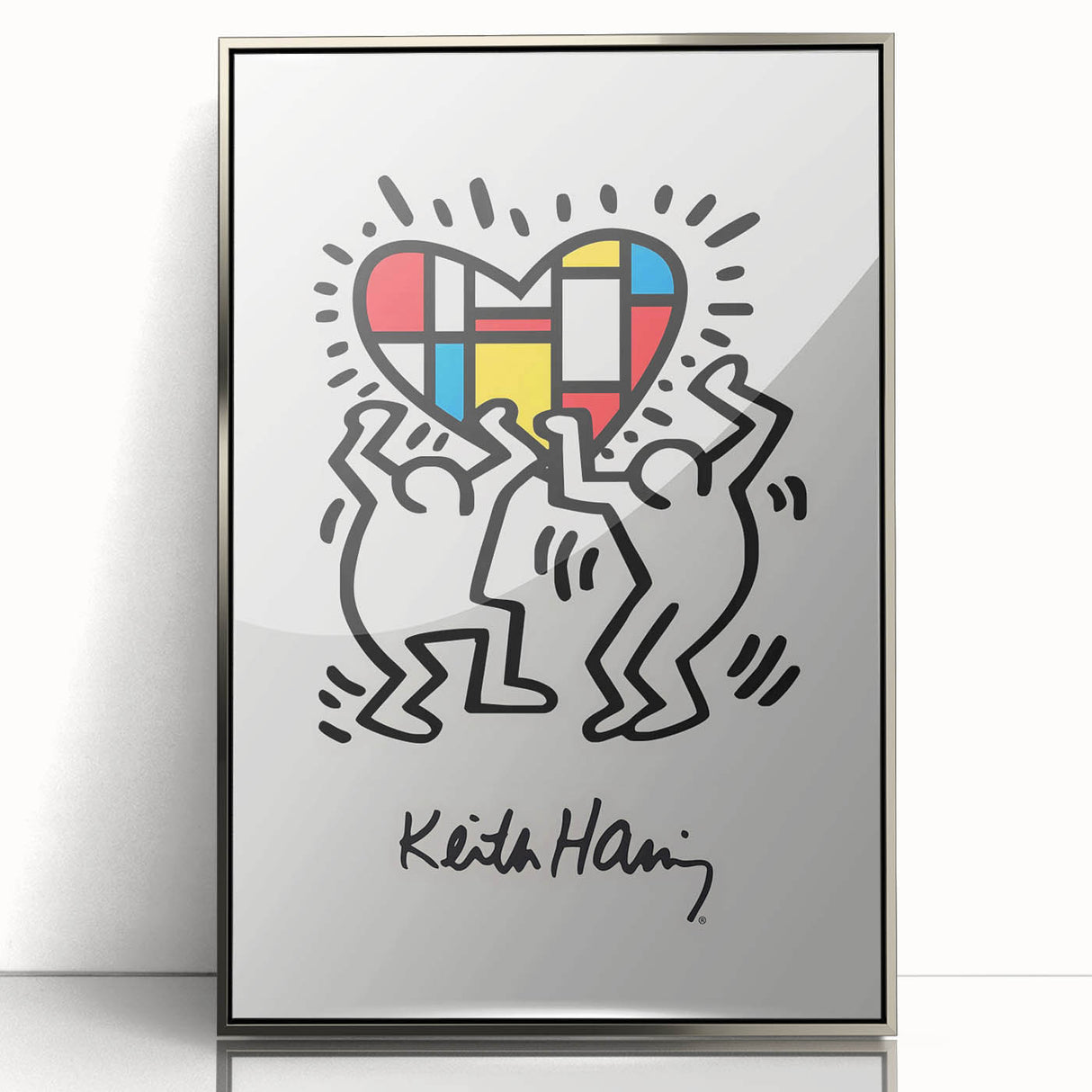 Mid-century modernist art print featuring geometric shapes in pastel colors on canvas, suitable for nursery wall art.