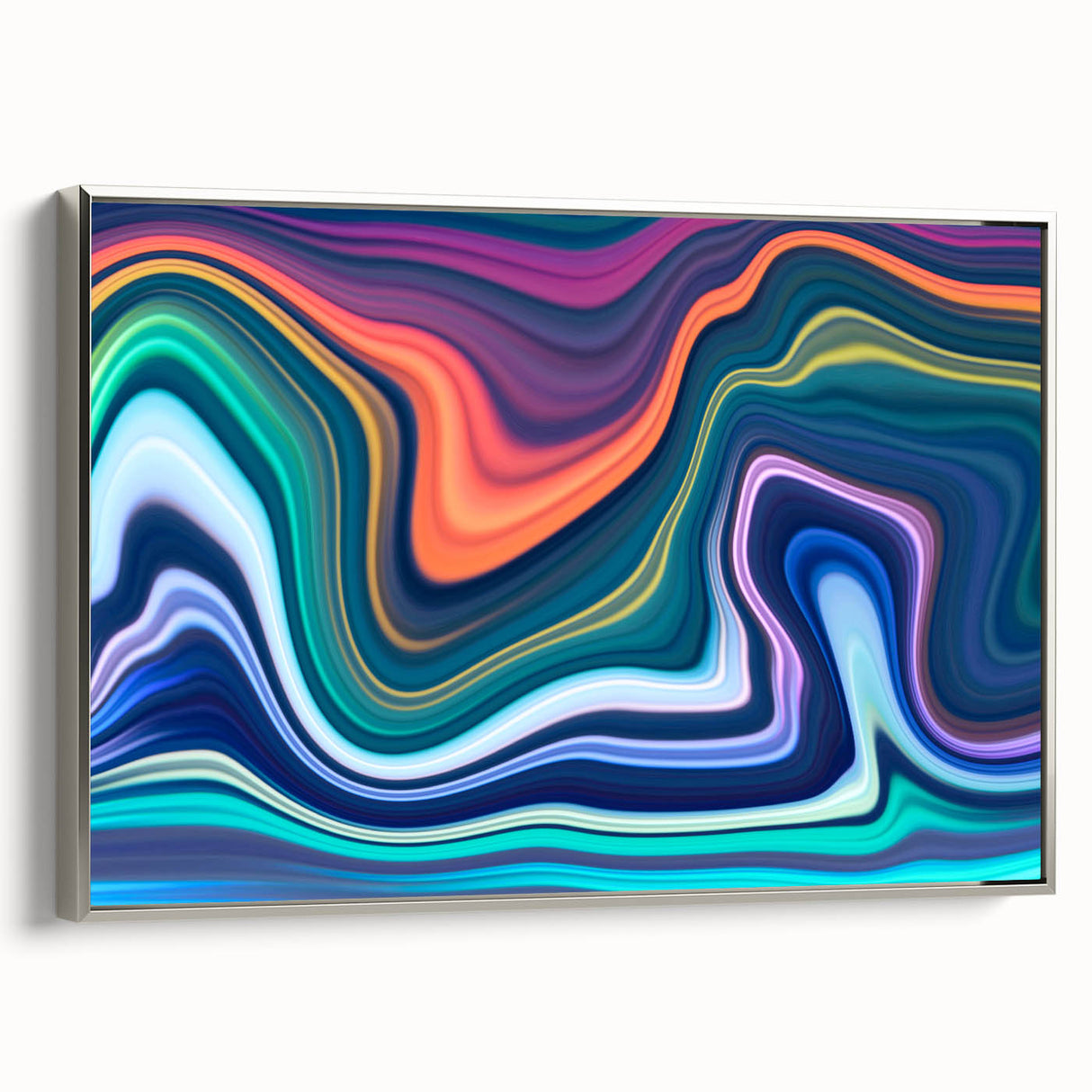 Vibrant Fluid Abstract Wall Art – Modern Teal and Blue Canvas Print