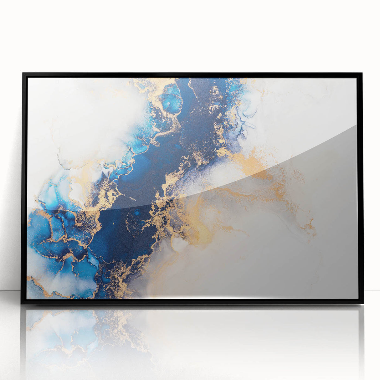 Modern Luxury Abstract Painting – High-End Navy & Gold Canvas Print