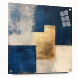 Moody Modern Wall Art – Navy Blue & Gold Abstract Canvas Painting