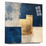 Moody Modern Wall Art – Navy Blue & Gold Abstract Canvas Painting
