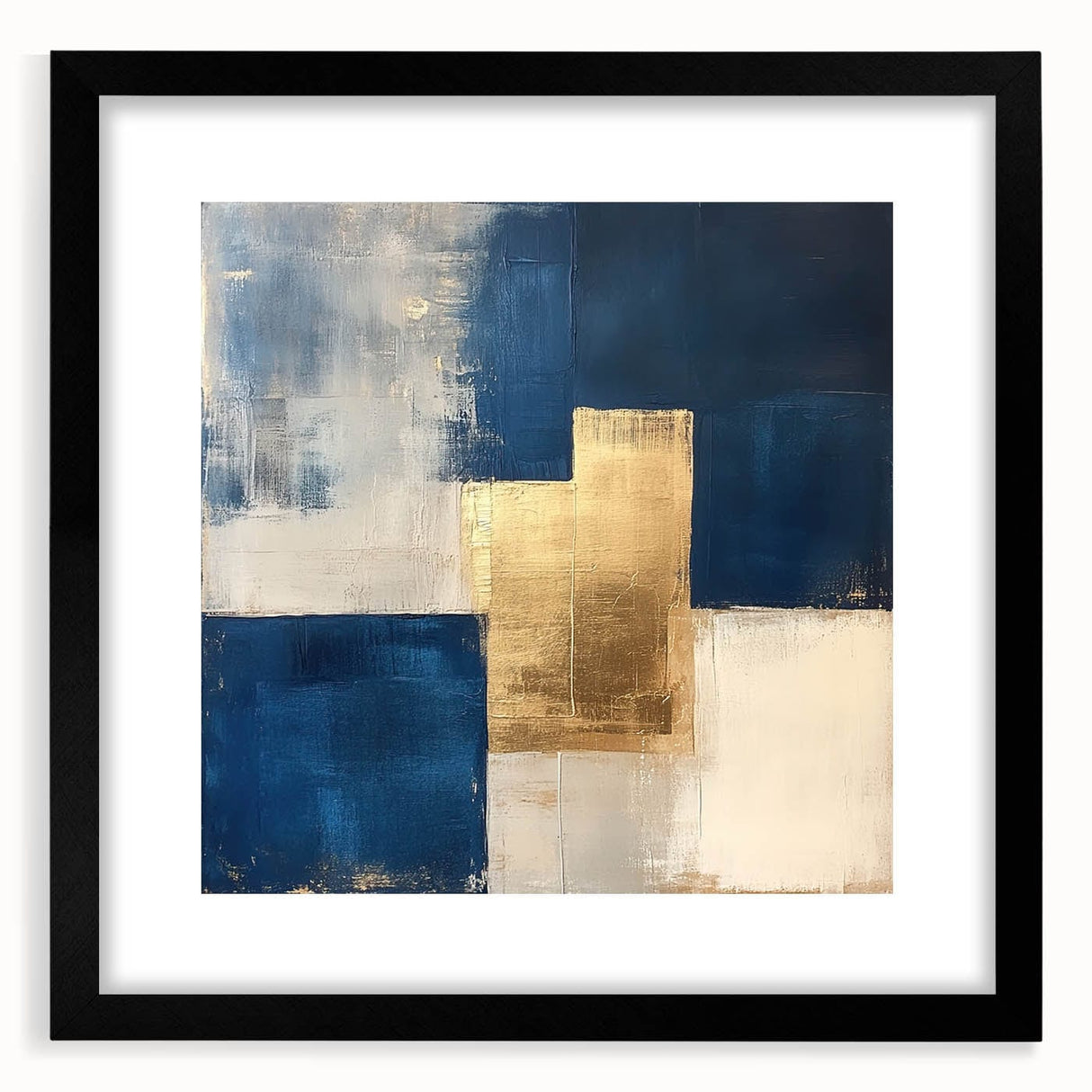 Moody Modern Wall Art – Navy Blue & Gold Abstract Canvas Painting