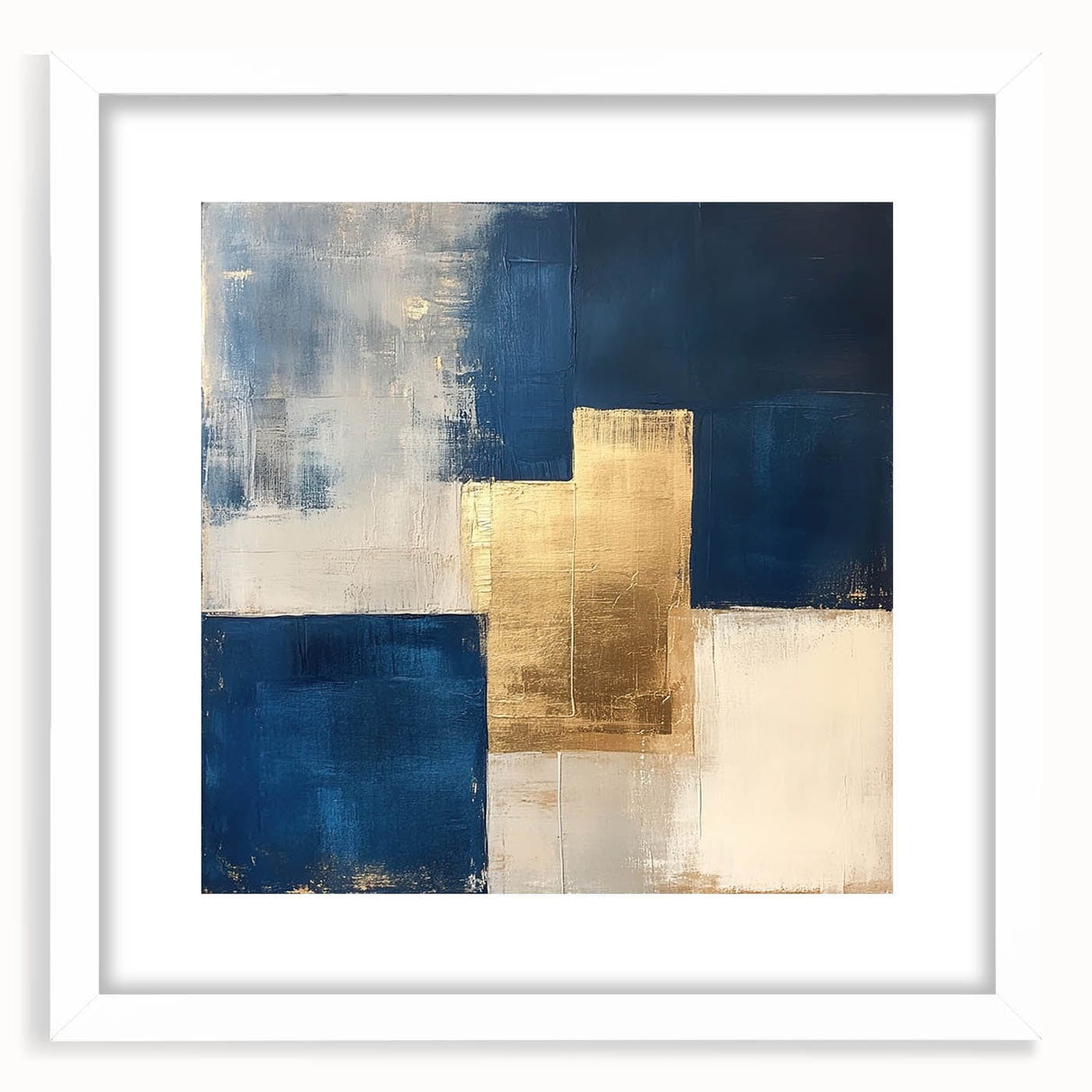 Moody Modern Wall Art – Navy Blue & Gold Abstract Canvas Painting
