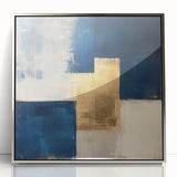 Moody Modern Wall Art – Navy Blue & Gold Abstract Canvas Painting